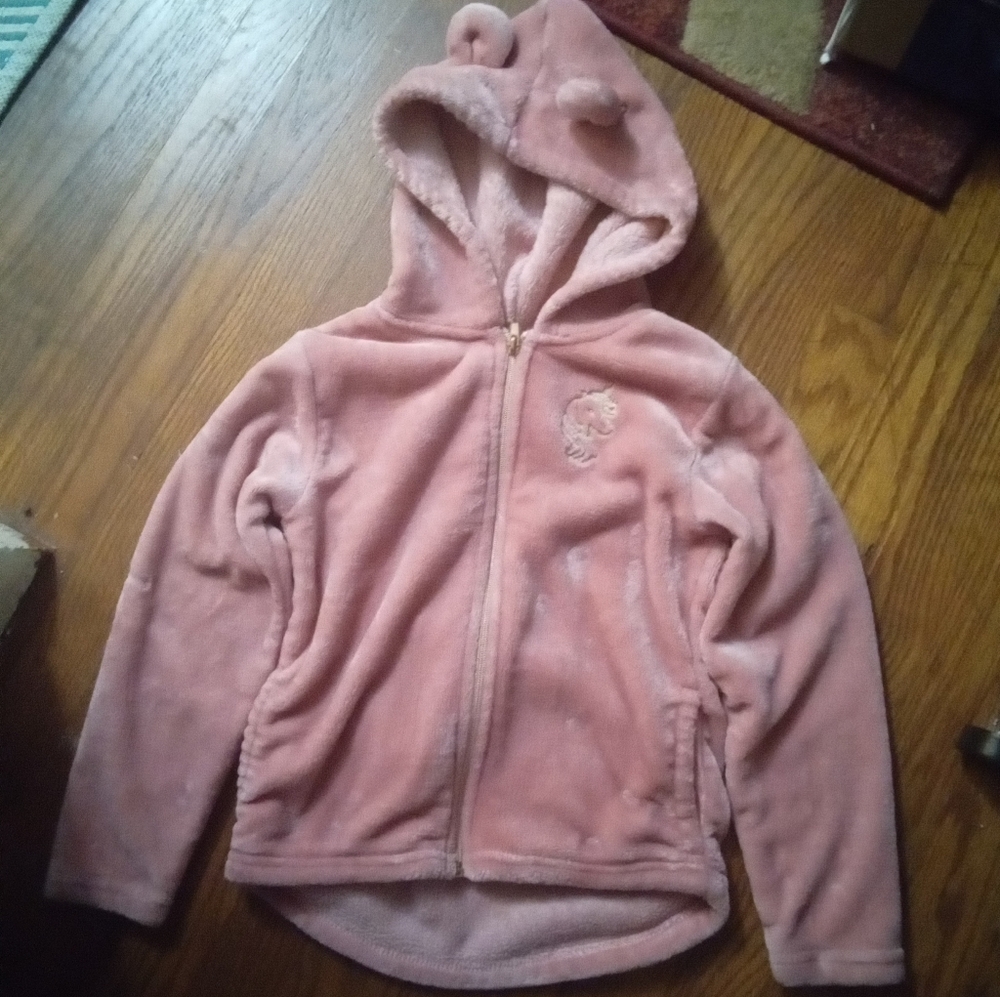 Adorable girls Silky Fleece 🦄Unicorn Jacket w/TeddyBear🐻 Ears on hood
